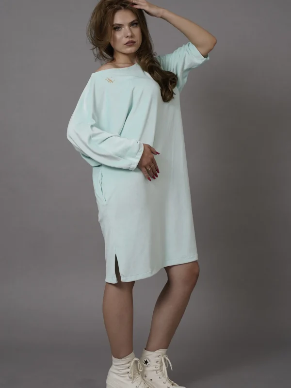 R4C Premium Velour Dress - Aqua